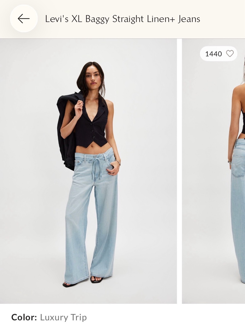 Levi's Light Blue Wide-Leg Linen-Blend Jeans with Tie Waist